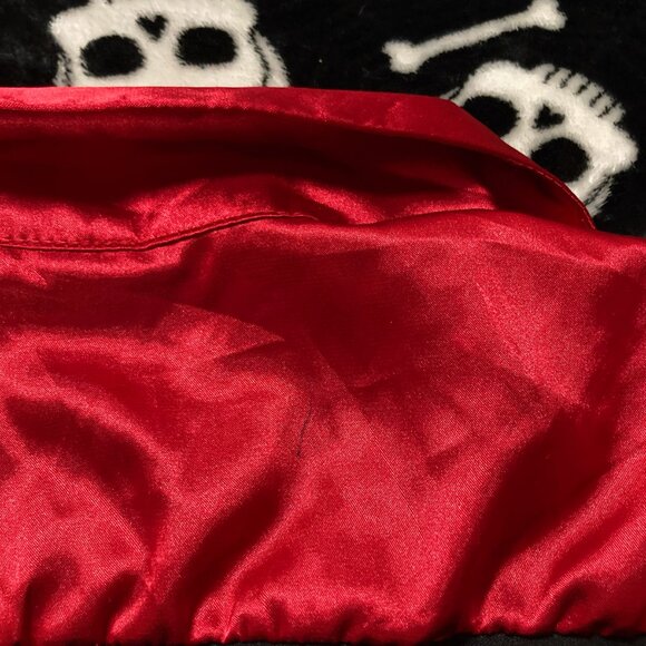 LIBIAN Vintage red satin and black short-sleeve blouse w/ belt ~  LARGE XL shirt - Picture 13 of 13